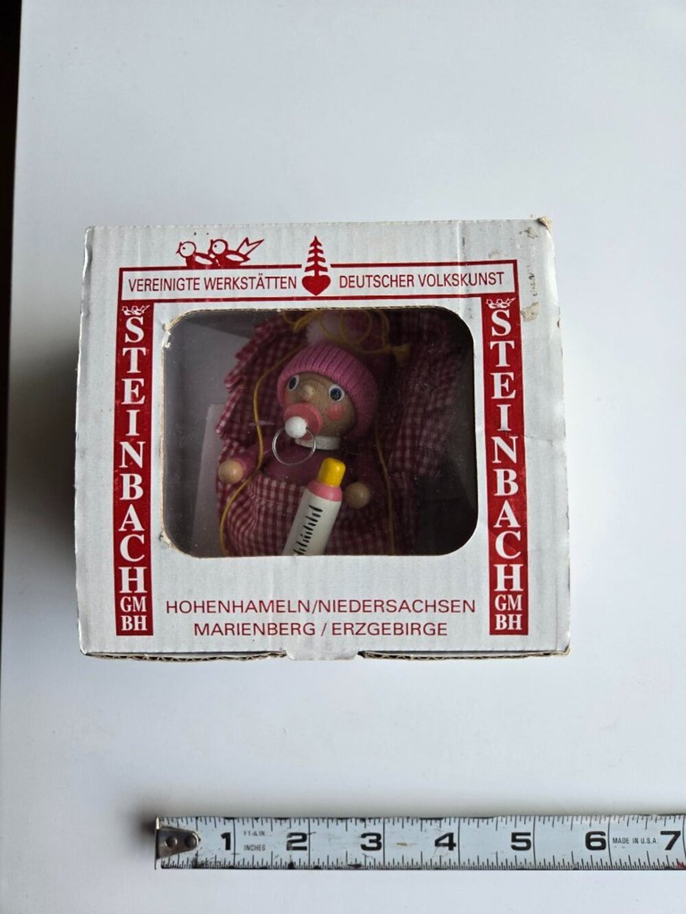 Vtg Steinbach RARE Baby Girl Wooden Christmas Ornament Handmade Germany w/ box